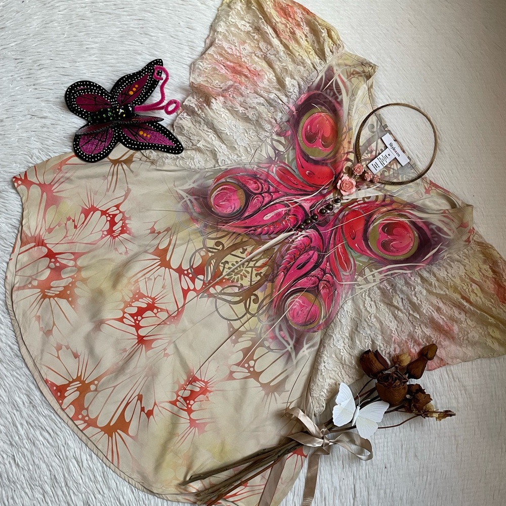 Womens Style & Co beautiful boho butterfly print lace sleeve top - Picture 6 of 15